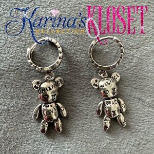 S925 Teddy Bear Huggie Hoop Earrings, Silver, Vintage 🧸